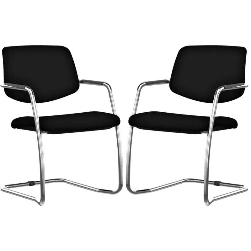 ISABEL│Lot de 2 Fauteuils visiteurs en cuir dossier bas structure chromée