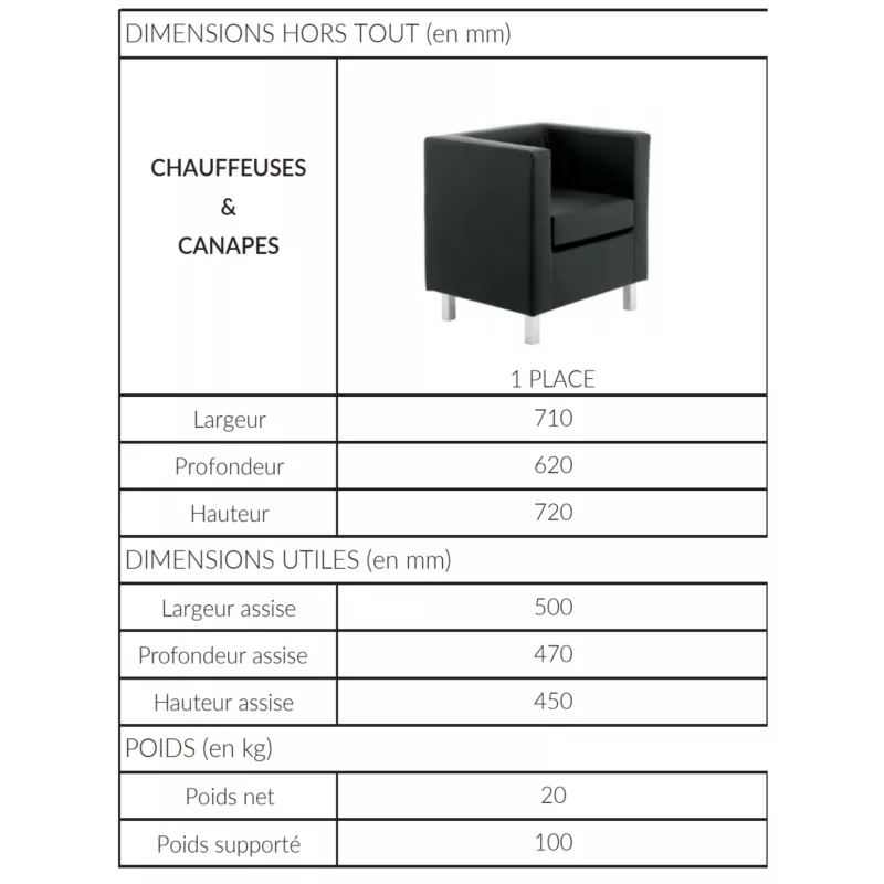 GALWAY│Fauteuil d'accueil 1 place - Similicuir noir