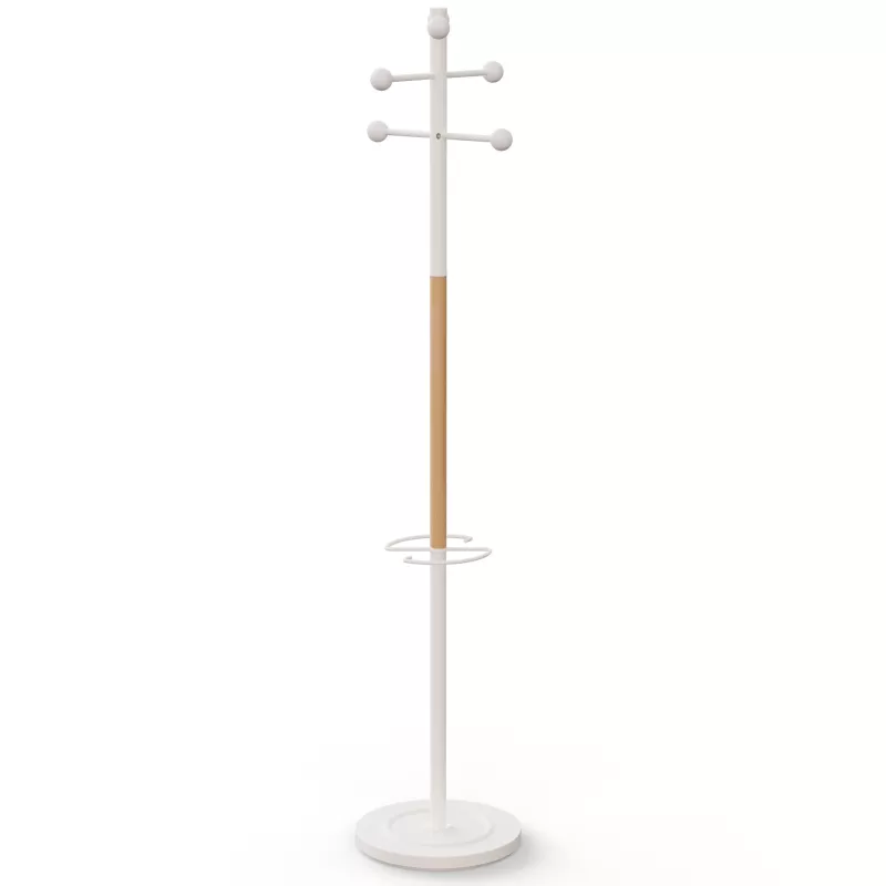 AURA│Porte-manteaux H 178 cm│6 Patères│Blanc / Hêtre