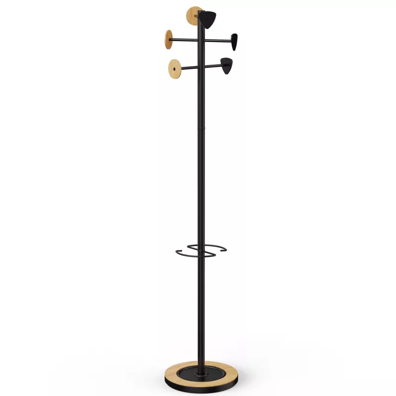 BORA│Porte-manteaux H 178 cm│6 Patères│Bambou / noir