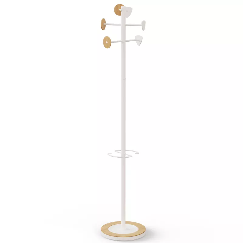 BORA│Porte-manteaux H 178 cm│6 Patères│Bambou / blanc