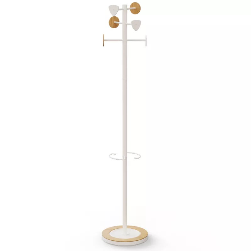 BORA│Porte-manteaux H 178 cm│6 Patères│Bambou / blanc