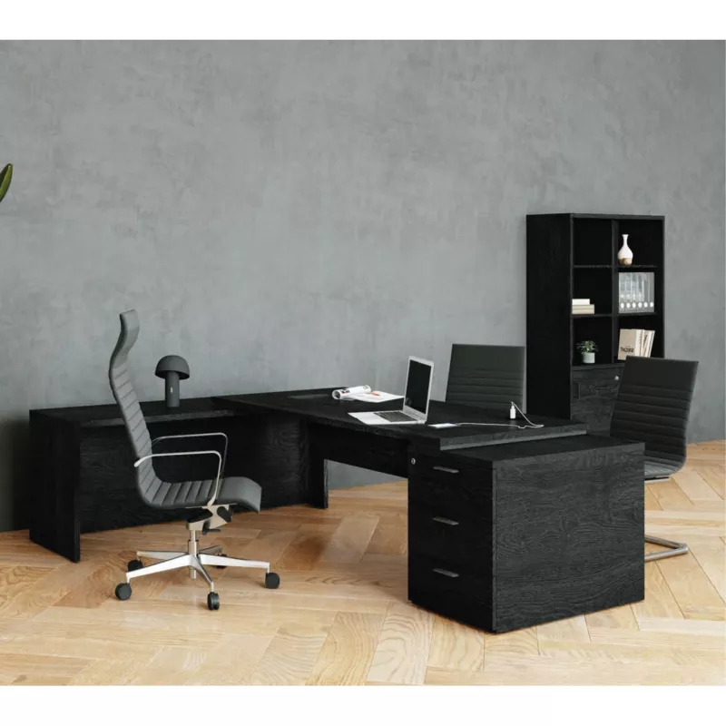 KARA│Bureau de direction avec retour et caisson porteur│4 décors bois à choix