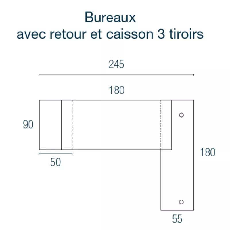 KARA│Bureau de direction avec retour et caisson porteur│4 décors bois à choix