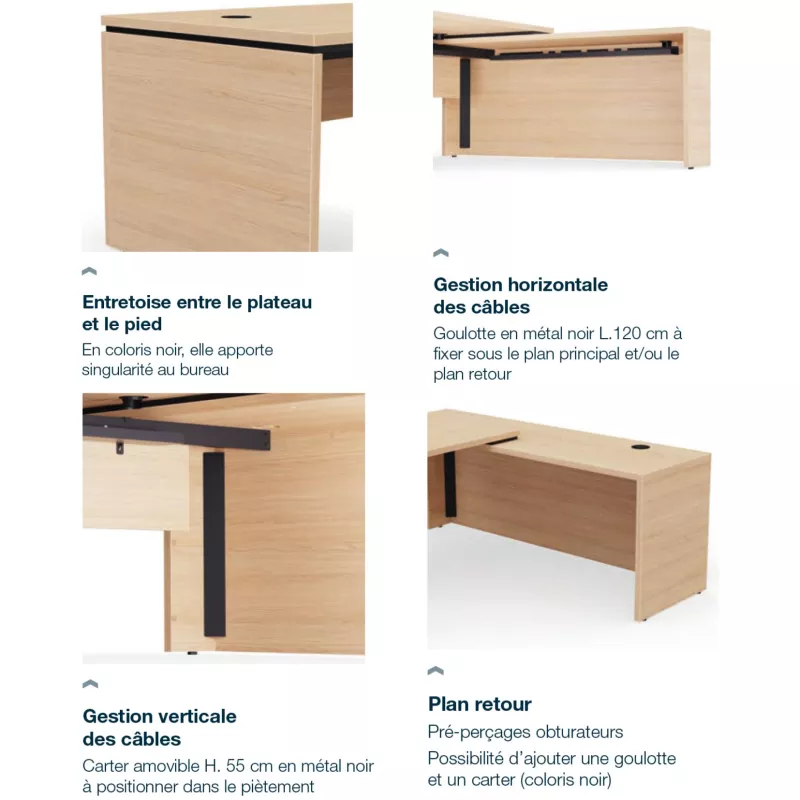 KARA│Bureau de direction avec retour│4 décors bois à choix