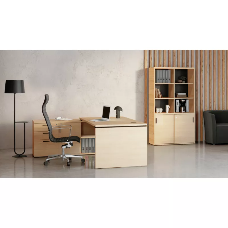 KARA│Bureau de direction avec meuble de rangement porteur│4 décors bois à choix
