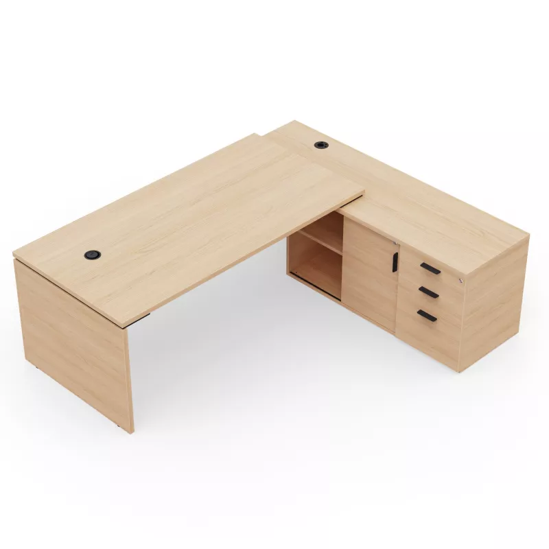 KARA│Bureau de direction avec meuble de rangement porteur│4 décors bois à choix