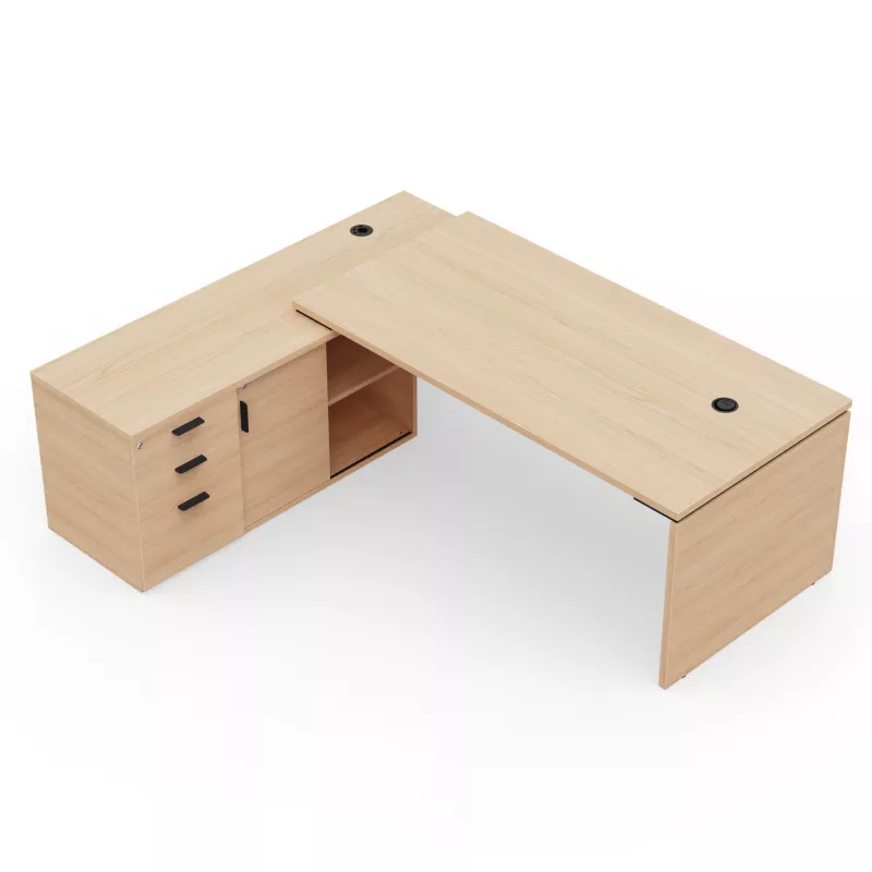 KARA│Bureau de direction avec meuble de rangement porteur│4 décors bois à choix
