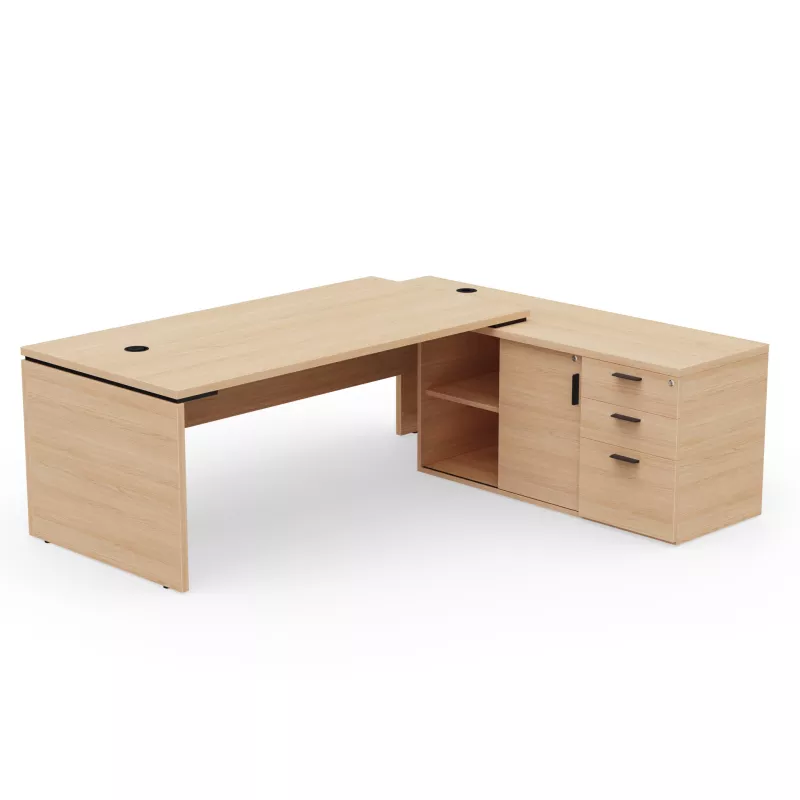 KARA│Bureau de direction avec meuble de rangement porteur│4 décors bois à choix