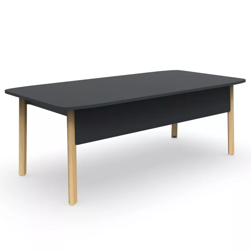 KARL DIRECTION VDF│Bureau de direction - avec voile de fond - plateau droit│Bois noir / Chêne massif