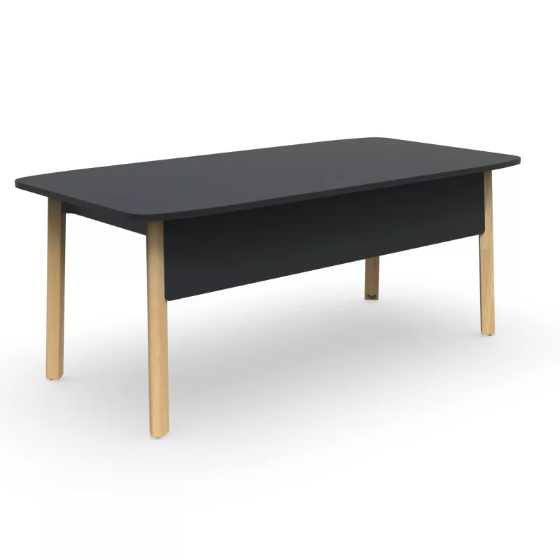 KARL DIRECTION VDF│Bureau de direction - avec voile de fond - plateau droit│Bois noir / Chêne massif