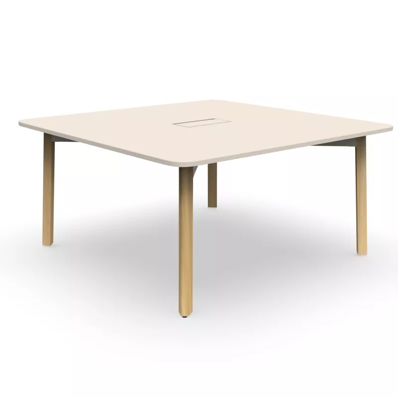 KARL│Table de réunion carrée - 150x150 - avec ou sans trappe│Lin / Chêne massif