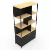 KARL RANGEMENT│Bibliothèque Largeur 100 cm - 2 portes│Noir / Chêne naturel