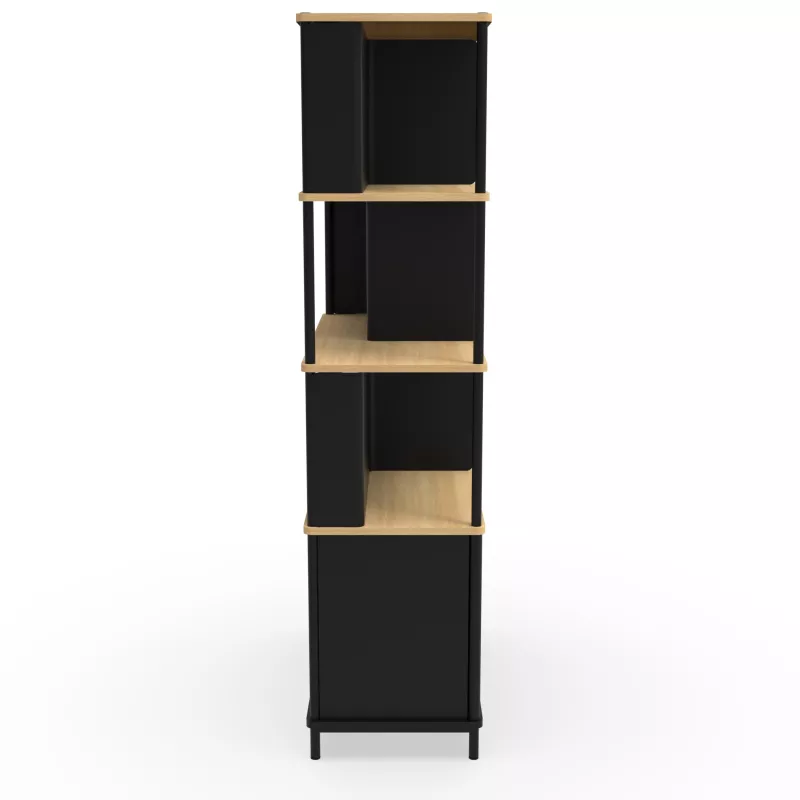 KARL RANGEMENT│Bibliothèque Largeur 100 cm - 2 portes│Noir / Chêne naturel