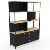 KARL RANGEMENT│Bibliothèque Largeur 141 cm - 2 portes + 3 tiroirs│Noir / Chêne naturel