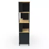 KARL RANGEMENT│Bibliothèque Largeur 141 cm - 2 portes + 3 tiroirs│Noir / Chêne naturel