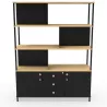 KARL RANGEMENT│Bibliothèque Largeur 141 cm - 2 portes + 3 tiroirs│Noir / Chêne naturel