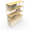 KARL RANGEMENT│Bibliothèque Largeur 141 cm avec 2 portes et 3 tiroirs│Lin / Chêne naturel