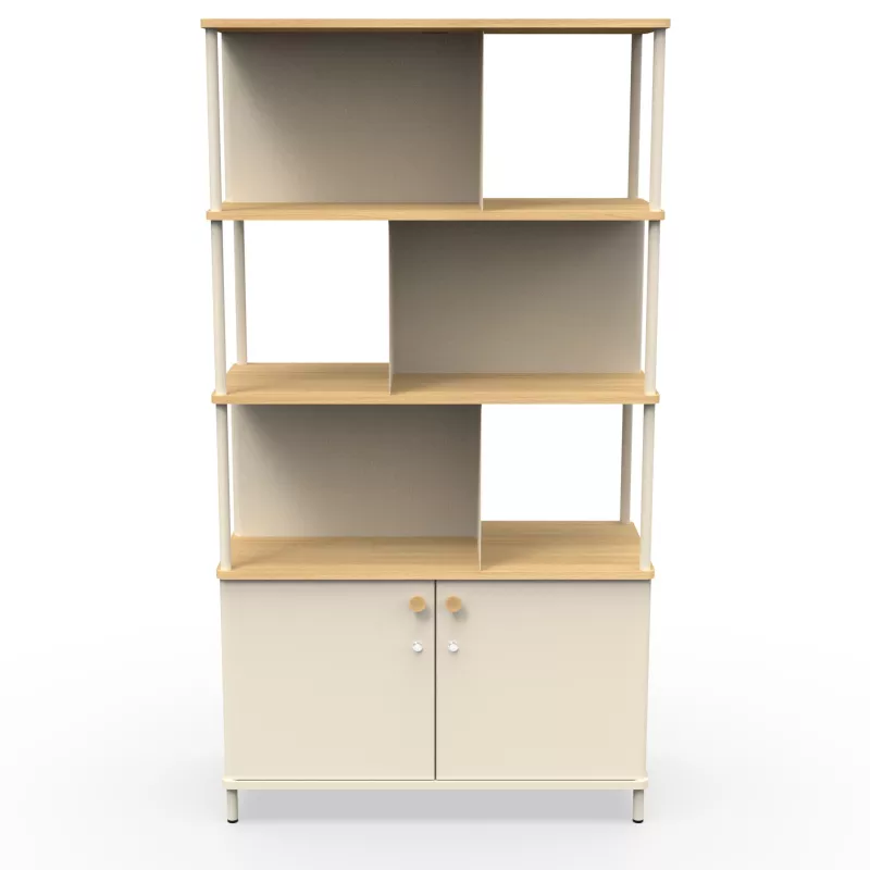 KARL RANGEMENT│Bibliothèque Largeur 100 cm - 2 portes│Lin / Chêne naturel
