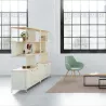 KARL RANGEMENT│Bibliothèque Largeur 100 cm - 2 portes│Lin / Chêne naturel