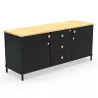 KARL RANGEMENT│Crédence Largeur 141 cm - 2 portes + 3 tiroirs│Lin ou Bois noir / Chêne naturel