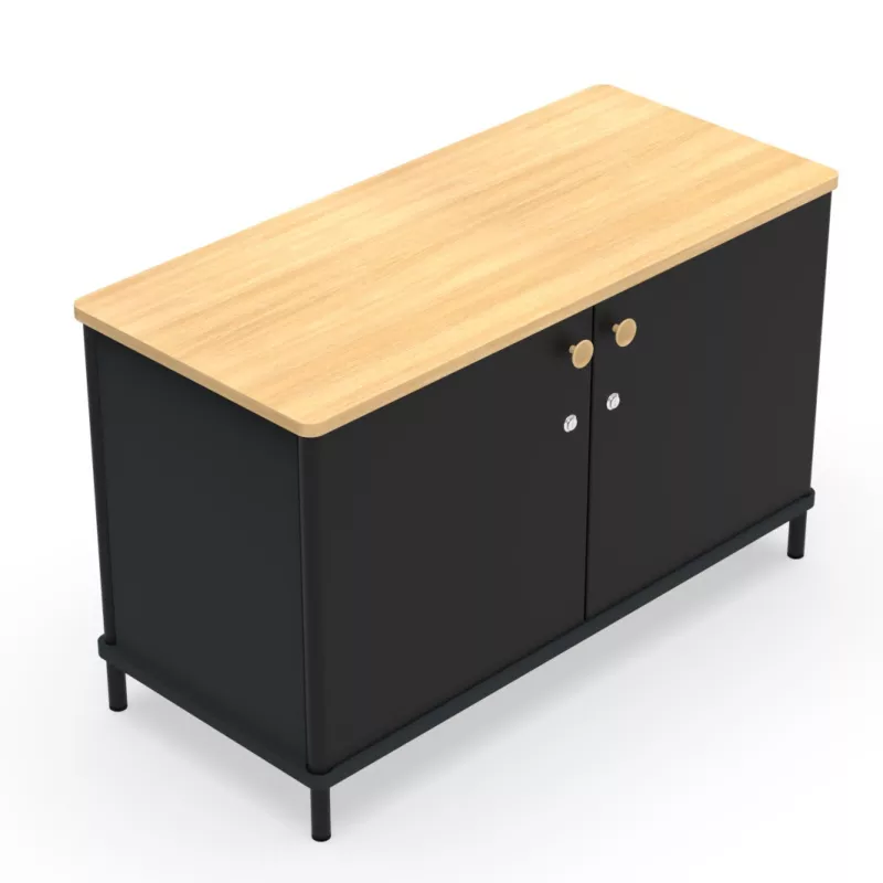 KARL RANGEMENT│Crédence Largeur 100 cm - 2 portes│Lin ou Bois noir / Chêne naturel