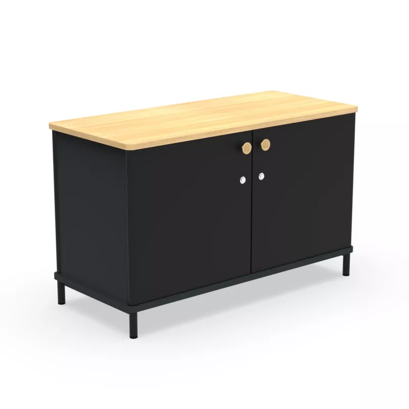 KARL RANGEMENT│Crédence Largeur 100 cm - 2 portes│Lin ou Bois noir / Chêne naturel