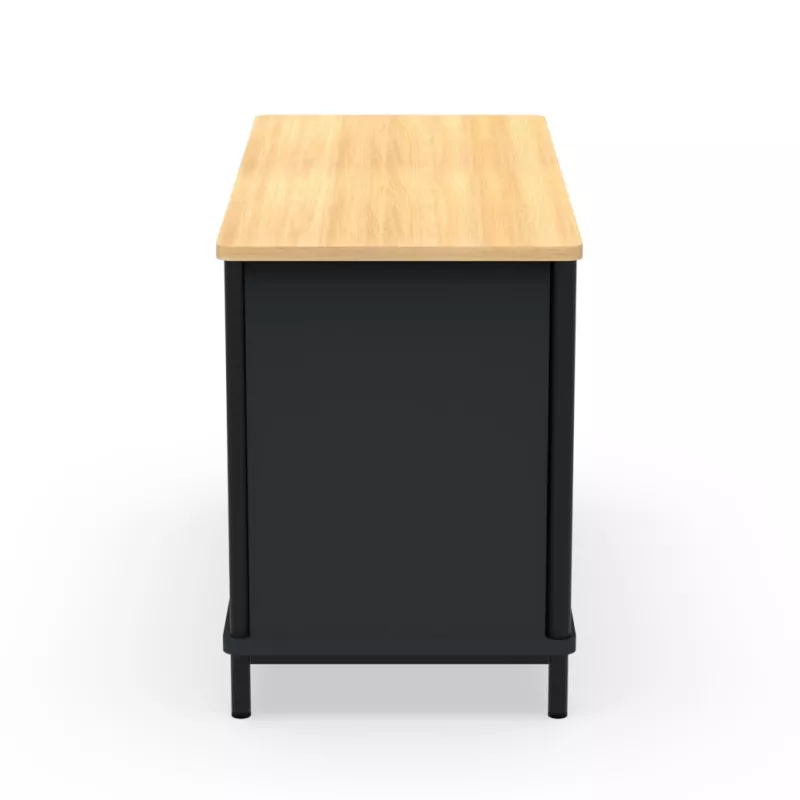 KARL RANGEMENT│Crédence Largeur 100 cm - 2 portes│Lin ou Bois noir / Chêne naturel