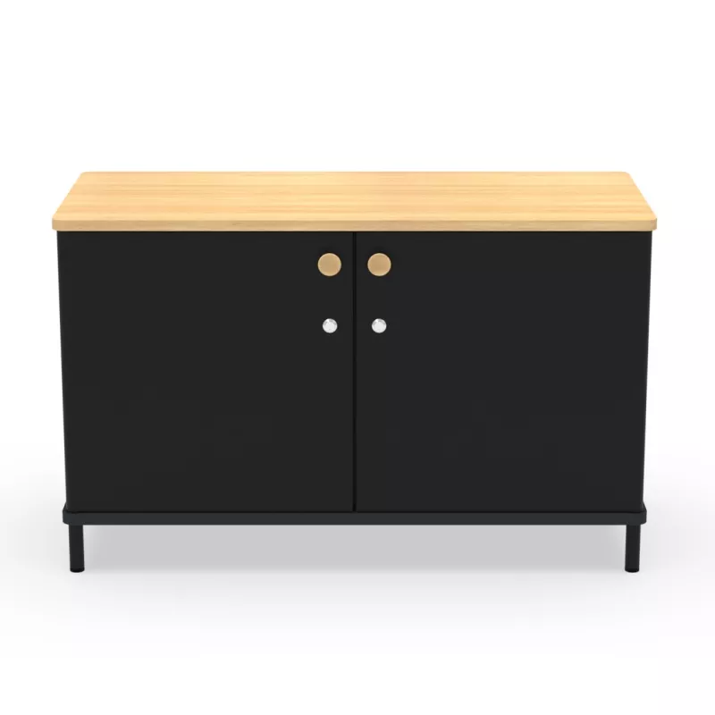 KARL RANGEMENT│Crédence Largeur 100 cm - 2 portes│Lin ou Bois noir / Chêne naturel