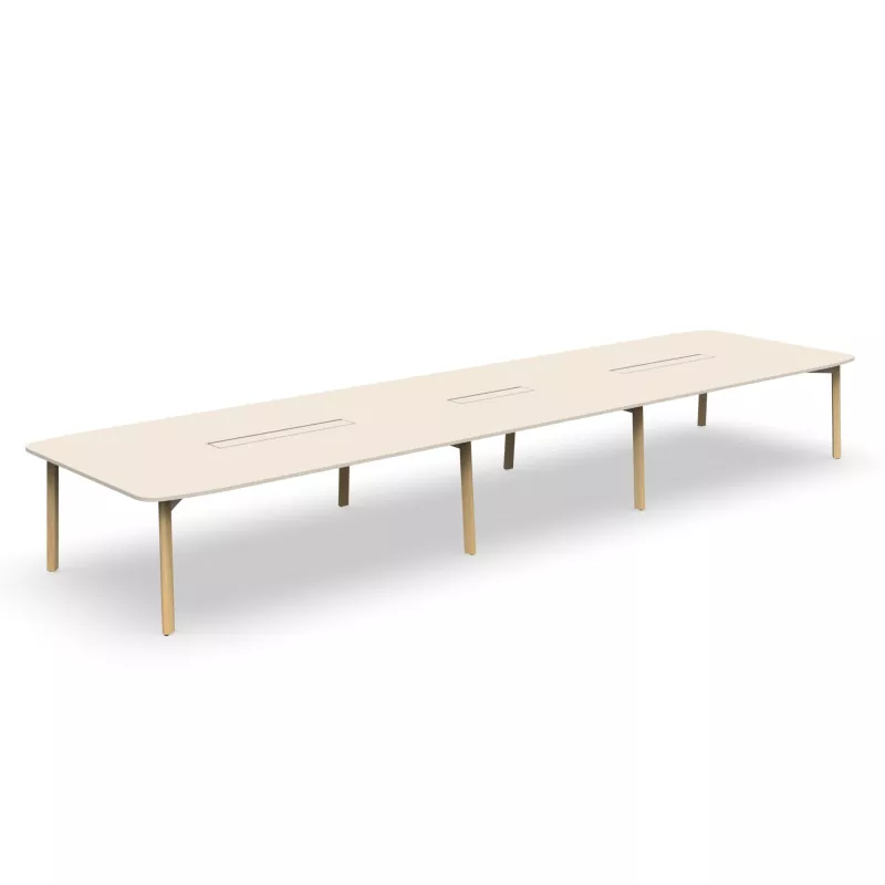 KARL CONFERENCE│Table de réunion - 18-20 personnes - 560x150 - avec trappe │Lin ou Bois noir / Chêne massif