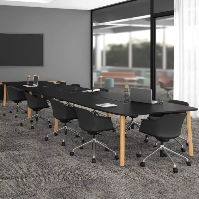 KARL CONFERENCE│Table de réunion - 18-20 personnes - 560x150 - avec trappe │Lin ou Bois noir / Chêne massif