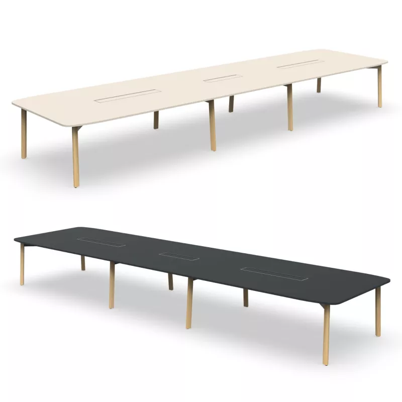 KARL CONFERENCE│Table de réunion - 18-20 personnes - 560x150 - avec trappe │Lin ou Bois noir / Chêne massif