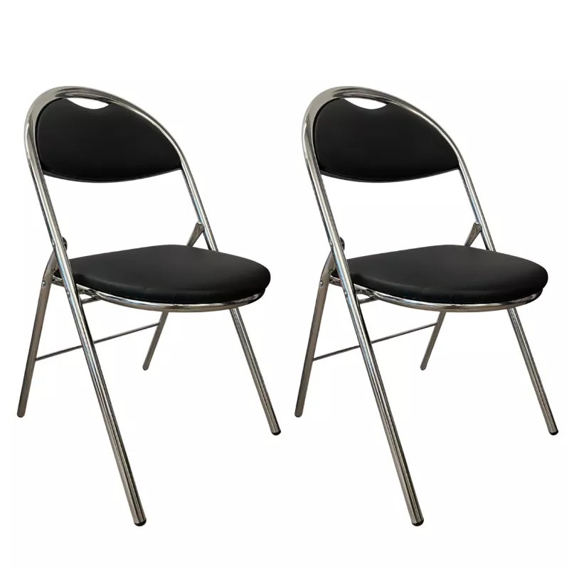 GEO CUIR│Lot de 2 Chaises pliantes similicuir│Noir / Chromé