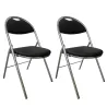 GEO CUIR│Lot de 2 Chaises pliantes similicuir│Noir / Chromé