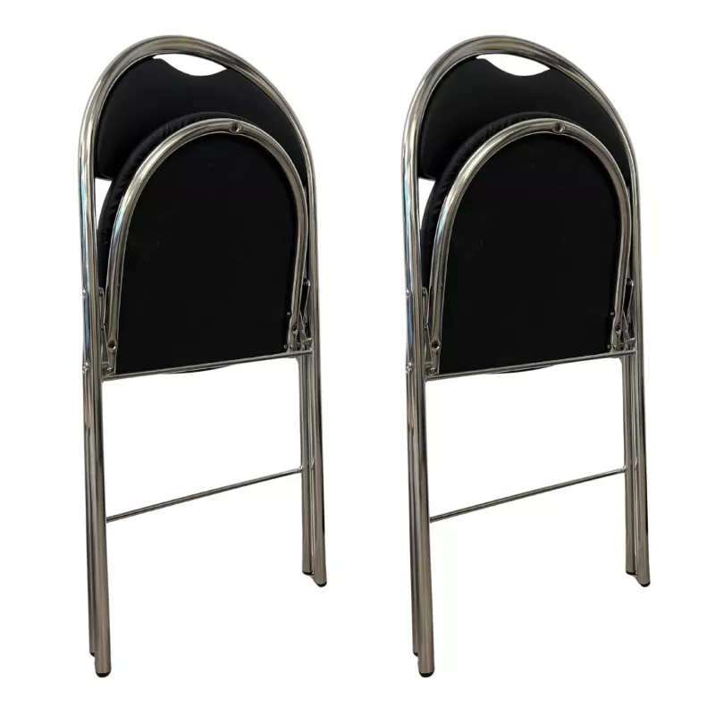 GEO CUIR│Lot de 2 Chaises pliantes similicuir│Noir / Chromé