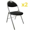 GEO CUIR│Lot de 2 Chaises pliantes similicuir│Noir / Chromé