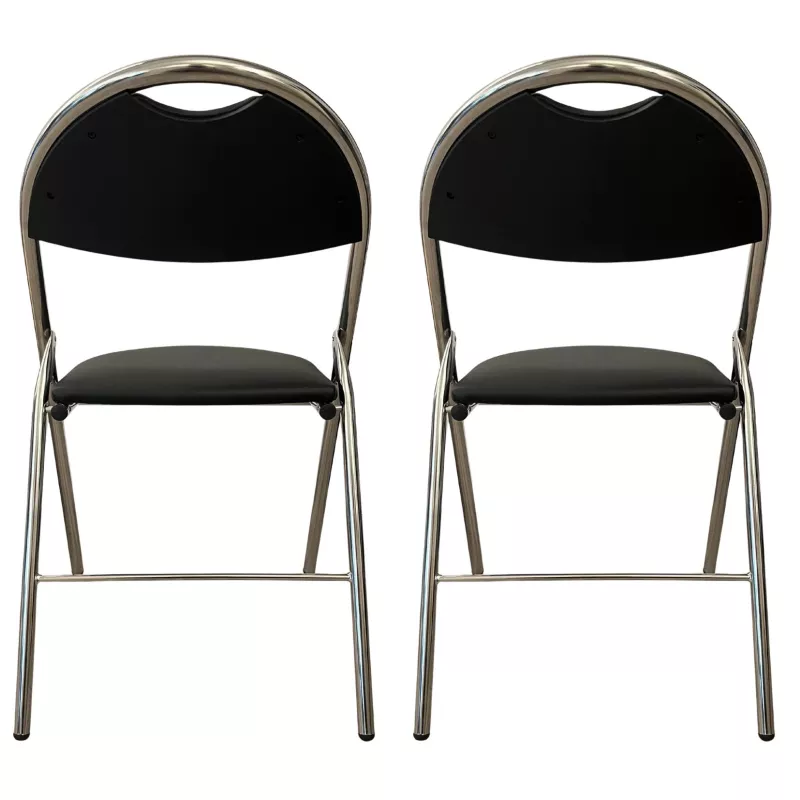 GEO CUIR│Lot de 2 Chaises pliantes similicuir│Noir / Chromé