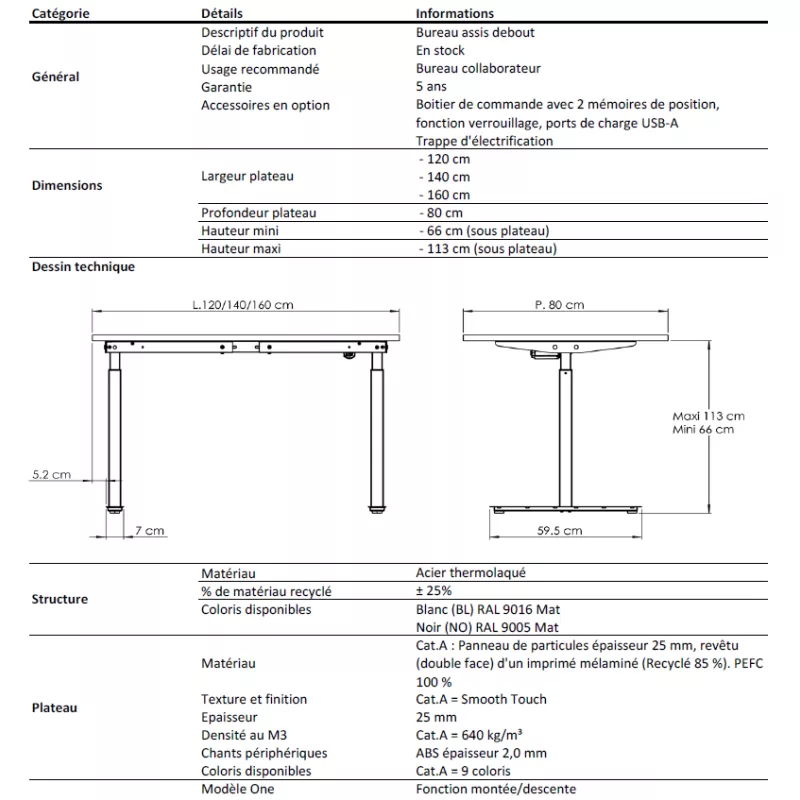 FLEX UP ONE│Bureau électrique 1 moteur - Commande simple