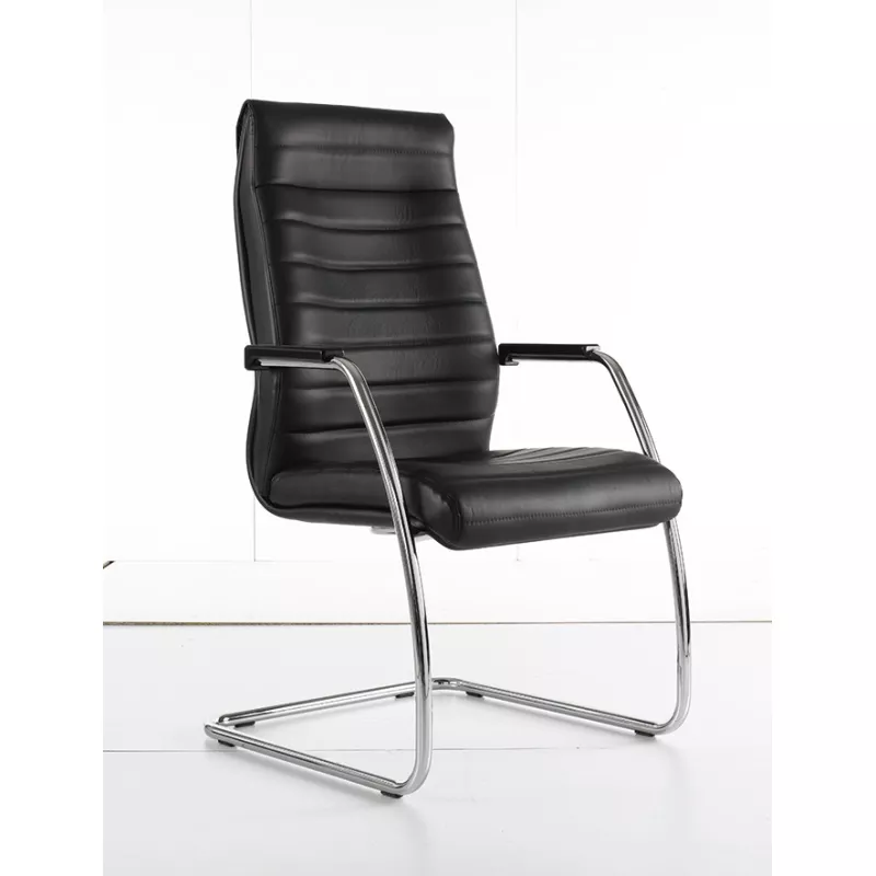 MANHATTAN│Fauteuil visiteur Cuir haut dossier│Noir/Chromé