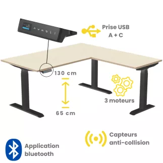 AXEL 2│Bureau électrique avec retour 60 cm - Triple motorisation