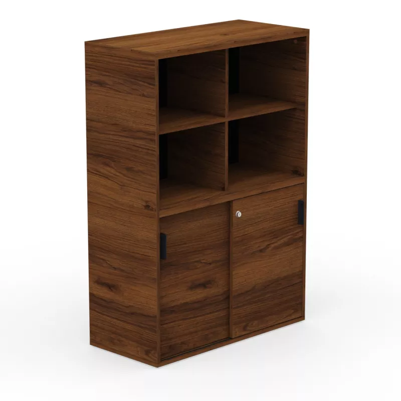 KARA RANGEMENT│Armoire Hauteur 144 x Largeur 100 cm - 2 portes coulissantes + 4 niches ouvertes│4 coloris à choix
