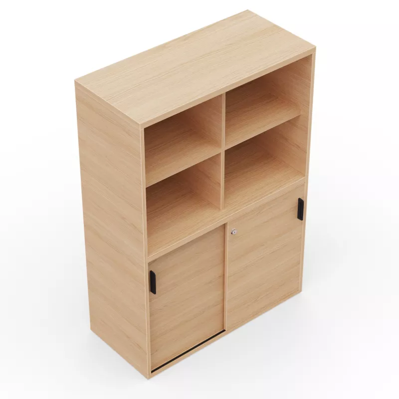 KARA RANGEMENT│Armoire Hauteur 144 x Largeur 100 cm - 2 portes coulissantes + 4 niches ouvertes│4 coloris à choix
