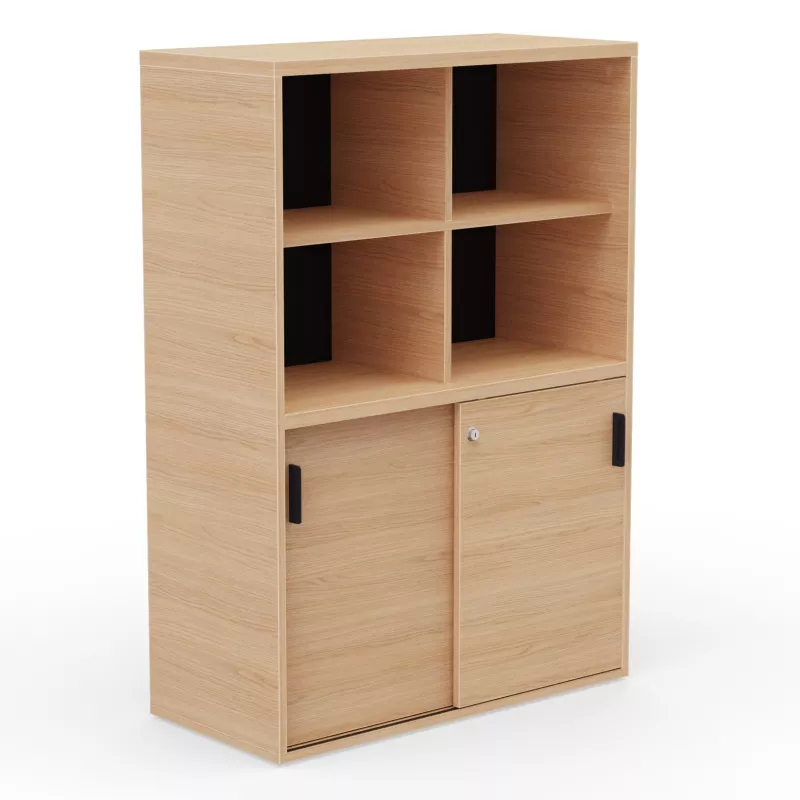 KARA RANGEMENT│Armoire Hauteur 144 x Largeur 100 cm - 2 portes coulissantes + 4 niches ouvertes│4 coloris à choix