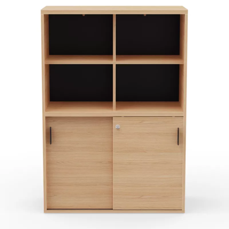 KARA RANGEMENT│Armoire Hauteur 144 x Largeur 100 cm - 2 portes coulissantes + 4 niches ouvertes│4 coloris à choix