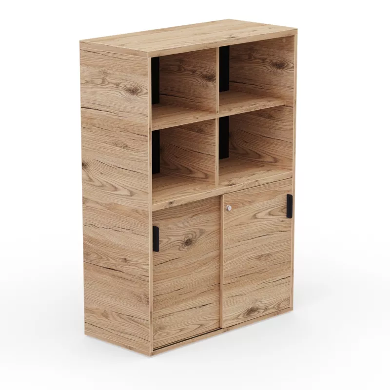 KARA RANGEMENT│Armoire Hauteur 144 x Largeur 100 cm - 2 portes coulissantes + 4 niches ouvertes│4 coloris à choix