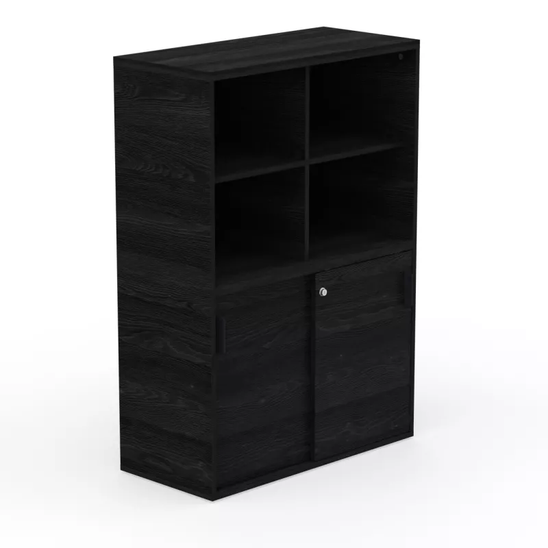 KARA RANGEMENT│Armoire Hauteur 144 x Largeur 100 cm - 2 portes coulissantes + 4 niches ouvertes│4 coloris à choix