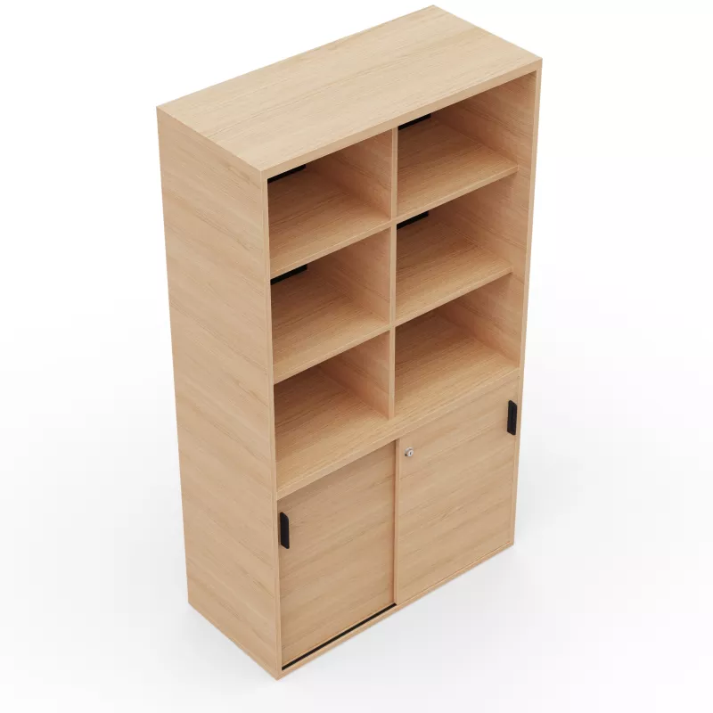 KARA RANGEMENT│Armoire Hauteur 179 x Largeur 100 cm - 2 portes coulissantes + 6 niches ouvertes│4 coloris à choix