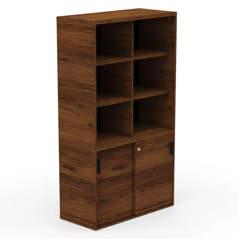 KARA RANGEMENT│Armoire Hauteur 179 x Largeur 100 cm - 2 portes coulissantes + 6 niches ouvertes│4 coloris à choix