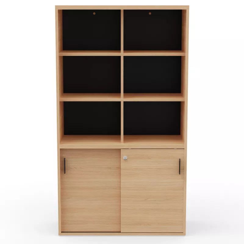 KARA RANGEMENT│Armoire Hauteur 179 x Largeur 100 cm - 2 portes coulissantes + 6 niches ouvertes│4 coloris à choix