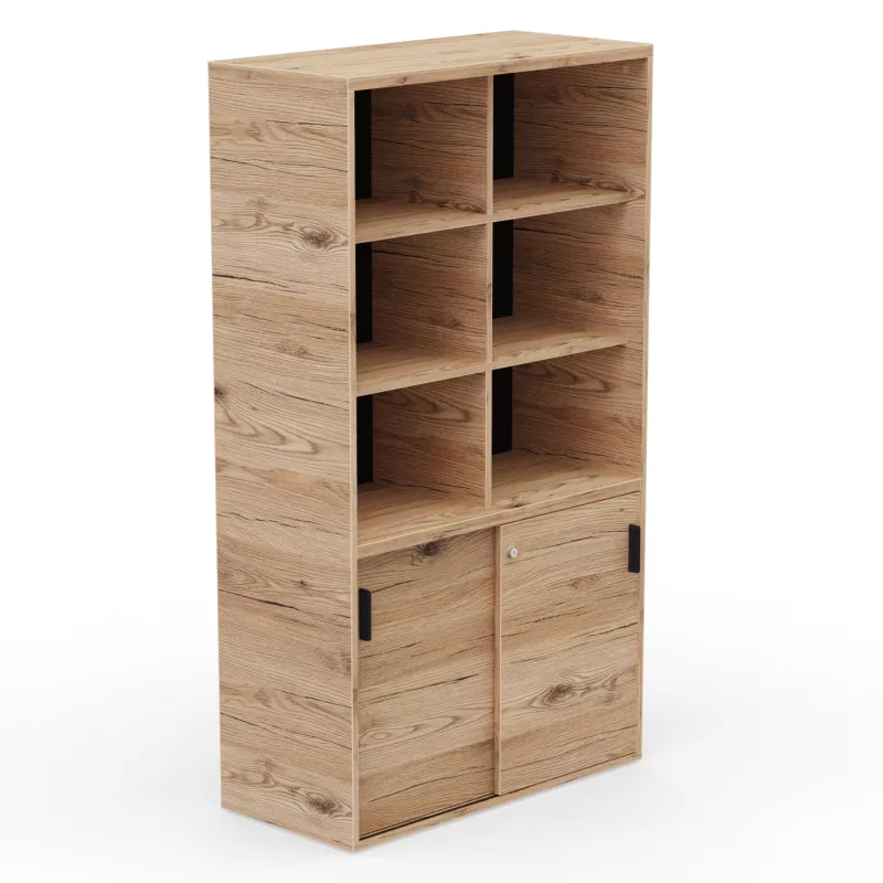 KARA RANGEMENT│Armoire Hauteur 179 x Largeur 100 cm - 2 portes coulissantes + 6 niches ouvertes│4 coloris à choix